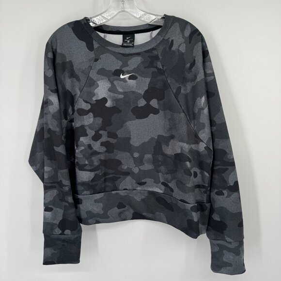 Nike Dri-Fit womens size XL Camo Print Long Sleeve Sweatshirt crop shirt gray - Picture 3 of 11
